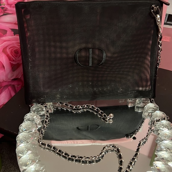 🖤🩶🖤Dior Mesh Pouch with Silver/Black Adjustable Chain Attached 11x8 - Picture 13 of 14